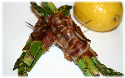 grilled asparagus wrapped with cheese and prosciutto