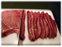 slicing beef for kabobs