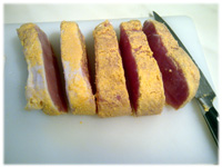 slicing peameal bacon