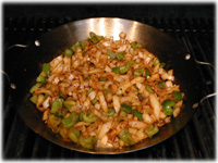 onion green pepper paella pan