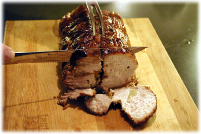 slicing a pork loin roast