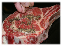 preparing a rib steak