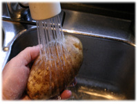 washing potatoes