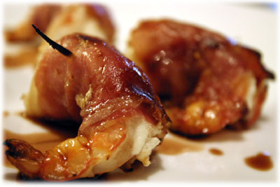 shrimp wrapped in bacon drizzled with balsamic 