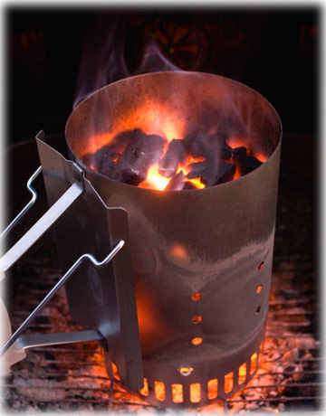 flaming charcoal chimney