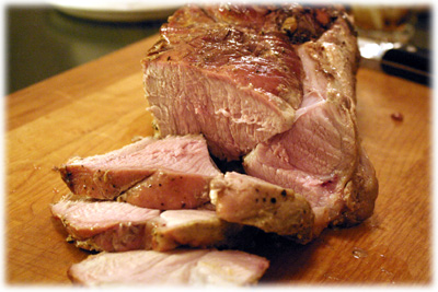 slicing a pork roast