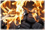 flaming briquettes