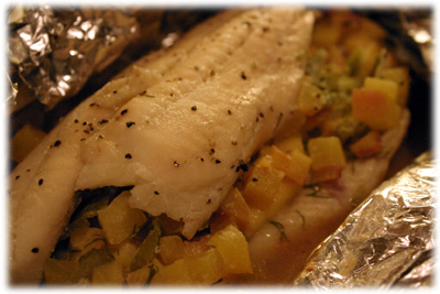 grilled sole with peaches