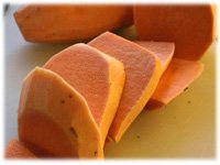 slicing a sweet potato